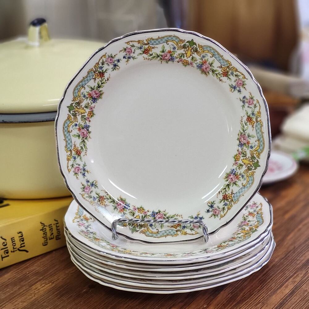 Crown Ivory Bread and Butter Plates, Vintage Hand Painted China